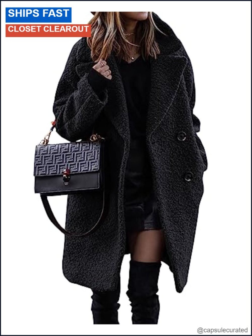 Faux Fur Sherpa Fleece Coat Notched Lapel Double-Breasted Winter Jacket
